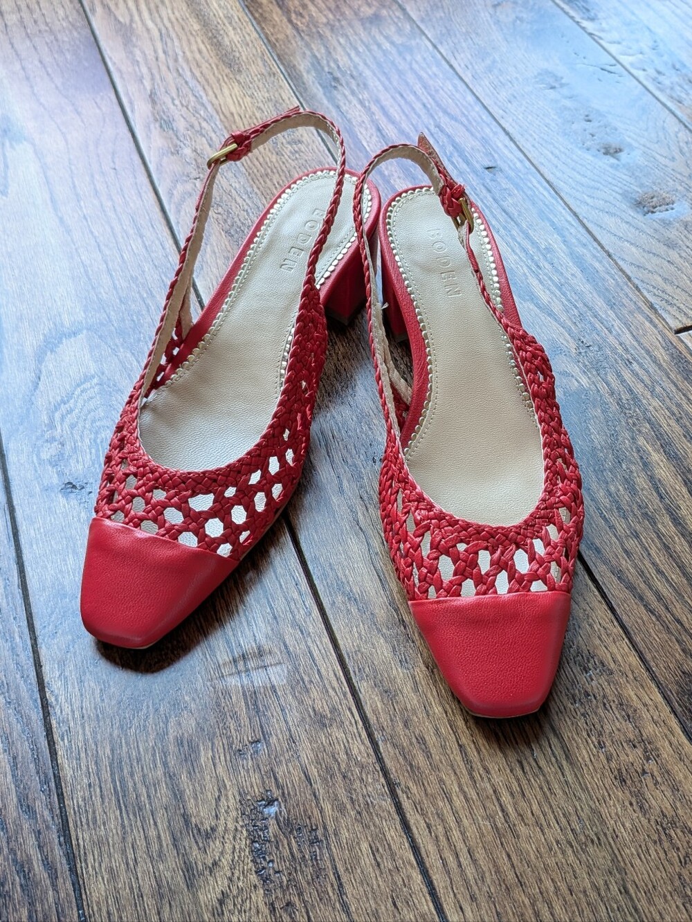 Boden Red Woven Slingback Heels - Women Shoes Size 38